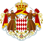 Monaco coat of arms featuring two monks holding swords and a red-and-white shield, often used in content about Monaco residency and Monaco citizenship.